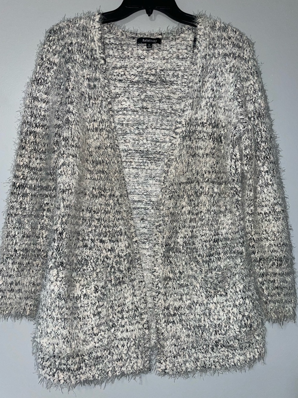 🦍Relativity Fuzzy Knit Crew Sweater in Gray & White